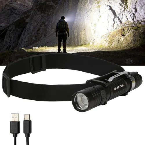 Miniatura 9 de Linterna frontal recargable, 2000 lúmenes, lámpara LED súper brillante para adultos, IP67 impermeable recargable con 9 modos, linterna de cabeza