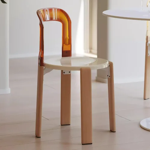 Miniatura 8 de Silla de comedor moderna con respaldo acrílico, silla de negociación con patas de madera maciza, silla de respaldo simple para sala de estar, silla