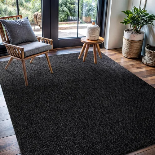 Miniatura 17 de CAMILSON Easy Alfombra de yute, 2 x 3 pulgadas, interiores y exteriores, fibra gris oscuro, para sala de estar, patio y cocina, diseño tejido