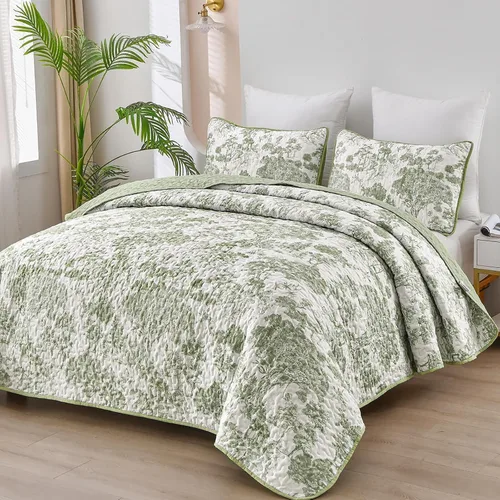 Miniatura 15 de WONGS BEDDING Juego de edredón botánico tamaño Queen, negro, 3 piezas, colcha con estampado floral de plantas Toile, juego de ropa de cama
