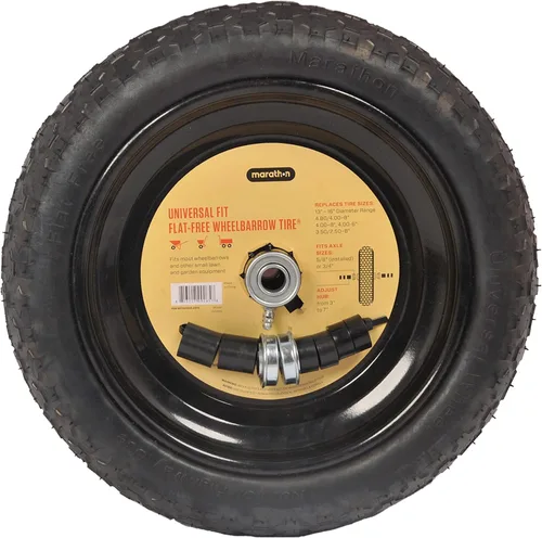 Miniatura 3 de Neumático Marathon Industries con ajuste universal para carretilla de mano, 3 pulgadas de longitud central; rodamientos de 0.63 pulgadas y kit