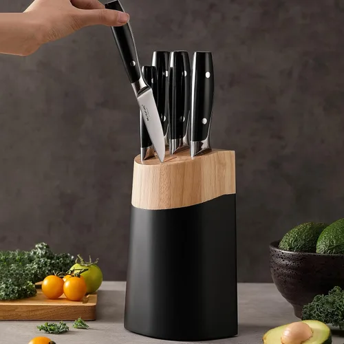 Miniatura 2 de Juego de 6 piezas de bloques de cuchillos, juego de cuchillos de cocina de acero inoxidable con bloque – Cuchillos negros de alto carbono, apto