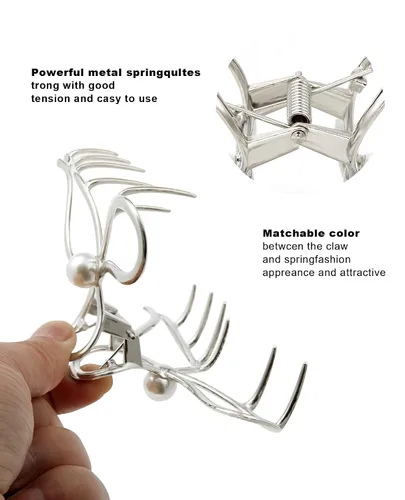 Miniatura 5 de HAIMEIKANG 4 piezas de pinzas de pelo de metal - Pinzas grandes irregulares para mujeres, accesorios de peinado antideslizantes para cabello grueso
