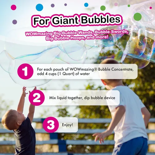 Miniatura 5 de WOWMAZING Recambio de burbujas grandes – Solución concentrada de burbujas gigantes hace 4 galones 5 bolsas para la diversión de los niños