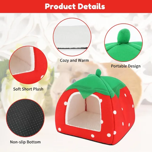 Miniatura 3 de BWOGUE Casa Cama para Conejillo de Indias Acogedora Cueva de Hámster Escondite Grande para Conejos Enanos Erizo Dragón Barbudo Nido de Invierno rojo