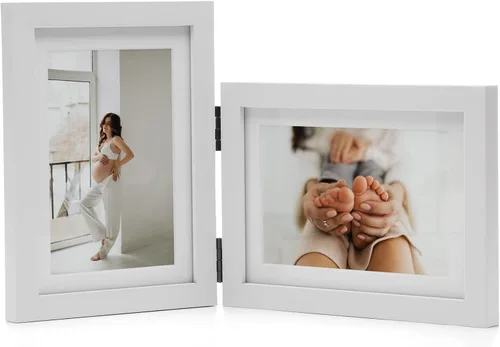 Miniatura 40 de Marcos de Fotos Dobles 4x4 con Bisagras Plegables en Negro para Colgar en la Pared o Poner en Mesa, Hechos de Madera de Pino con Vidrio Real P-44 *