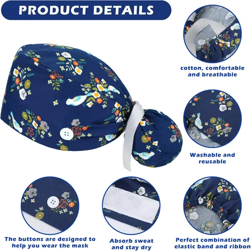 Miniatura 4 de Honoson 6 gorras de lactancia para mujer con botones ajustables para enfermera para cola de caballo para turbante bouffant