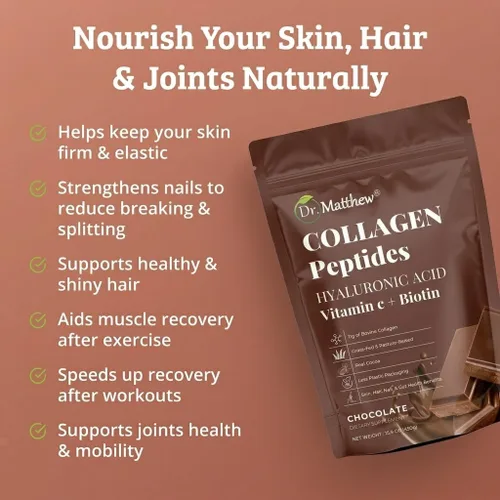 Miniatura 5 de Colágeno en polvo de chocolate. Colágeno con ácido hialurónico y vitamina C. Péptidos de colágeno de chocolate en polvo. Colágeno con vitamina C