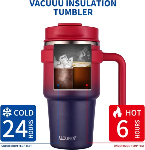 Miniatura 4 de Taza de café aislada de 20 onzas con asa, vaso de viaje de acero inoxidable con tapa y popote, taza térmica de doble pared al vacío a prueba