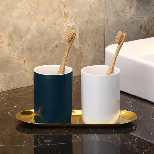 Miniatura 3 de Gaolinci 2 tazas de baño, soporte para cepillos de dientes de cerámica, vaso de 9 onzas