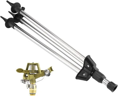 Miniatura 9 de Aspersor automático de impacto en base de trípode, rociador de césped giratorio de 360 grados, sistema de riego de jardín ajustable de acero