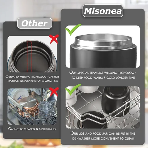Miniatura 5 de Termo para Comida Caliente 32OZ, Frasco de Comida con Aislamiento al Vacío para Adultos, Termo de Sopa de Acero Inoxidable de Boca Ancha a Prueba