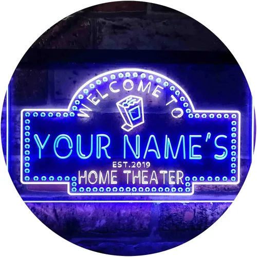 Miniatura 20 de ADVPRO Letrero de neón LED de doble color con tema de cine en casa, diseño personalizado de este año, azul y rojo, 16 x 12 pulgadas