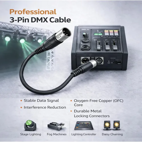Miniatura 2 de Gearlux Cable DMX, 3 pines, macho a hembra, 3.2 pies - paquete de 10