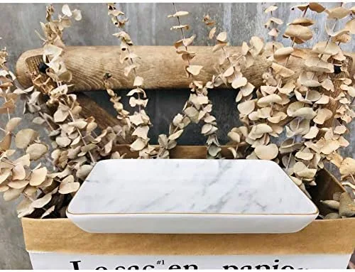 Miniatura 6 de SOCOSY Organizador de anillos de cerámica con borde dorado decoración del hogar regalo de boda mármol grande