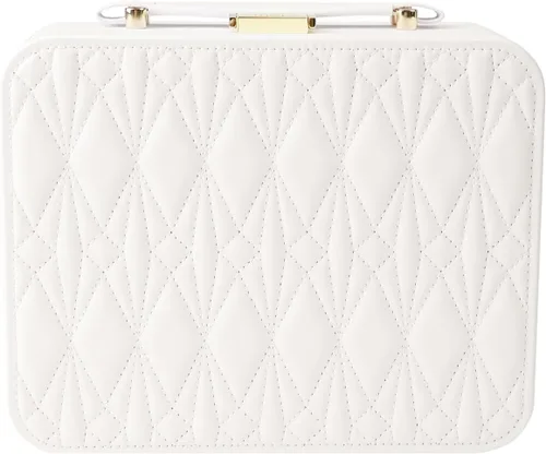 V-LAFUY Joyero blanco, organizador de joyas de viaje grande, organizador de joyas de 2 capas, organizador de joyas de viaje para mujeres, estuche de