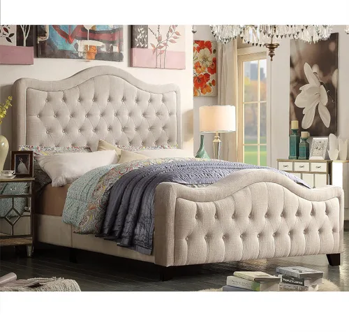 Miniatura 14 de Rosevera Turin Linen - Cama tapizada con paneles con cabecero ajustable con botones para dormitorio, tamaño Queen, carbono