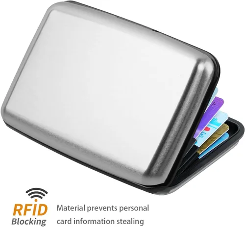Miniatura 4 de Portatarjetas de crédito con bloqueo RFID, mini tarjetero delgado de aluminio duro para hombres o mujeres