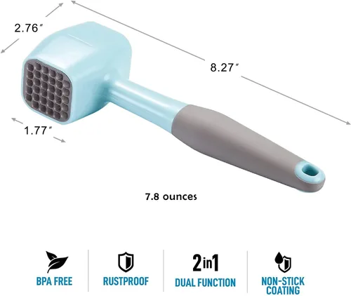 Miniatura 3 de Mazo de martillo ablandador de carne con mango de goma de agarre cómodo, golpeador de carne de doble cara para ablandar carne, carne de res, pollo