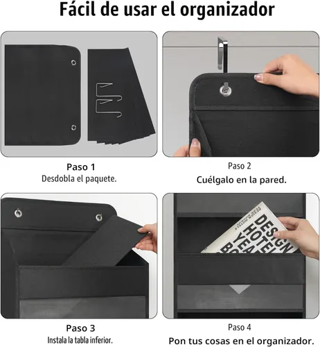 Miniatura 4 de TYMENSH Organizador para colgar sobre puerta con 5 bolsillos grandes, organizador de almacenamiento resistente para colgar, armario, baño, Negro