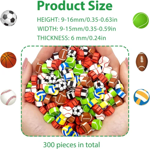 Miniatura 3 de 300 piezas de mini gomas de borrar con patrón de pelotas deportivas, surtido de gomas de borrar novedosas para lápices, a granel para premios