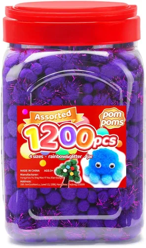 Miniatura 17 de Iooleem Pompones rosados – Tamaño surtido, 1200 piezas con ojos móviles, opciones de purpurina, perfectos para artes y manualidades
