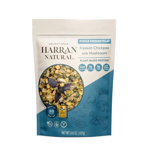 Harran Natural Freekeh Pilaf – Grano antiguo, alto en proteínas, vegano, comida lista sin OMG con champiñones, albahaca roja y garbanzos asados, 6.6