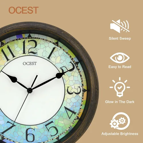 Miniatura 5 de OCEST Reloj de pared iluminado de 13 pulgadas, reloj de pared iluminado silencioso que brilla en la oscuridad, funciona con pilas para dormitorio