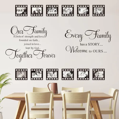 Miniatura 2 de Las calcomanías de pared familiares contienen 12 marcos de fotos, decoración de pared con texto en inglés «Our Family is a Circle » para sala