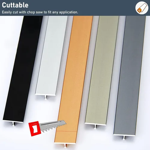 Miniatura 4 de Tira de transición de suelo de moldura en T de 47.2 pulgadas / 3.9 pies, tira de cubierta de costura de umbral para pisos de cemento laminados