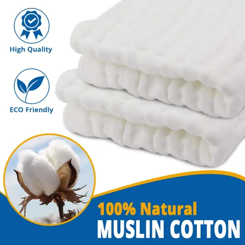 Miniatura 2 de Paño de muselina para bebés niños y niñas (paquete de 8) Artículo esencial de algodón para recién nacidos Diseño unisex blanco Paños súper