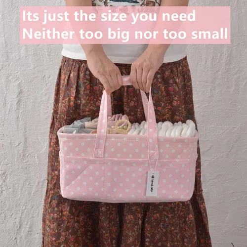 Miniatura 6 de Organizador de Pañales Rosa para Bebé Niña - Cesta Organizadora de Pañales Portátil Grande para Mesa de Cambio - Organizador de Pañales - Bolsa Tote