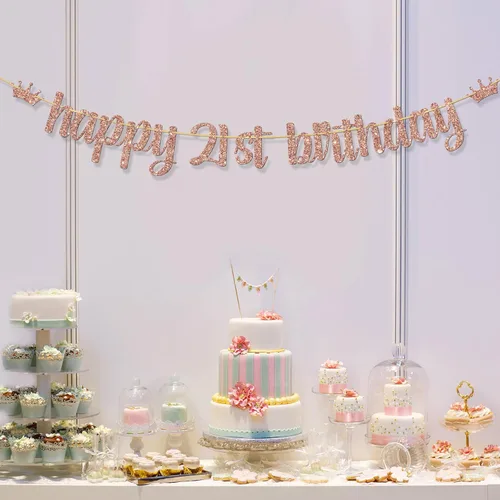 Miniatura 5 de Cartel de feliz cumpleaños 21, suministros de decoración de fiesta de cumpleaños de 21 años de Byebye, cartel colgante de fiesta de felicitación a