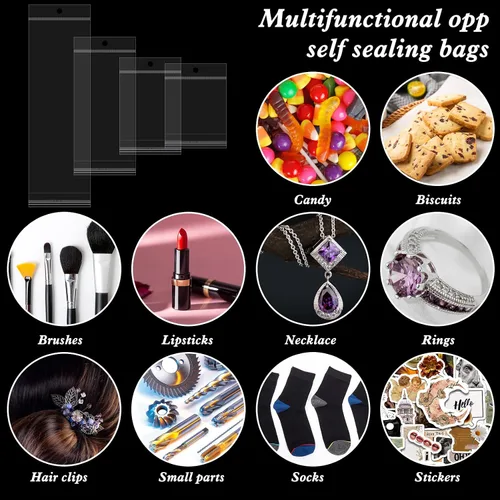 Miniatura 2 de 400 bolsas autosellantes con agujero para colgar, bolsa de almacenamiento resellable de plástico transparente para embalaje, collares, aretes