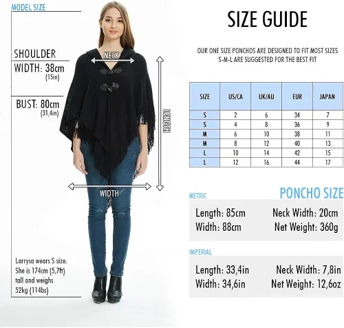 Miniatura 5 de Ferand Poncho de ajuste holgado para mujer con botones de cuerno elegantes cuello en V y dobladillo en V