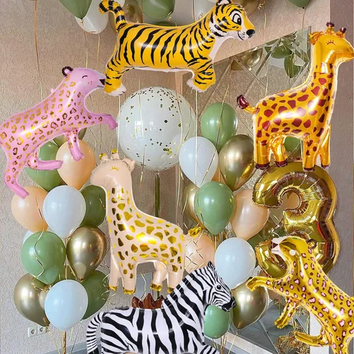 Miniatura 4 de 6 Piezas de Globos Gigantes de Animales de Safari de la Selva, Grandes Globos de Cebra, Jirafa, Leopardo, Guepardo, Tigre de Aluminio para Fiesta 6