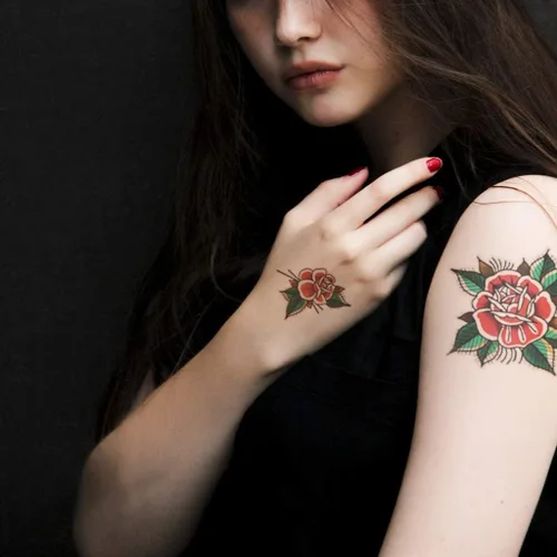 Miniatura 3 de CARGEN Calcomanías clásicas de tatuaje temporal de la vieja escuela, diferentes tamaños, calcomanías vintage de flores, brazo, rosa, tatuajes
