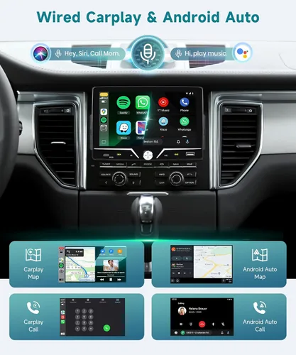 Miniatura 2 de Estéreo de automóvil de un solo DIN con cable Carplay Android Auto, Sellrich de 7 pulgadas, pantalla táctil, Bluetooth, radio para automóvil