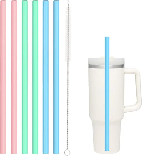 Stanley - Paquete de 6 popotes de silicona reutilizables con cepillo de limpieza para vasos de 30 y 40 onzas