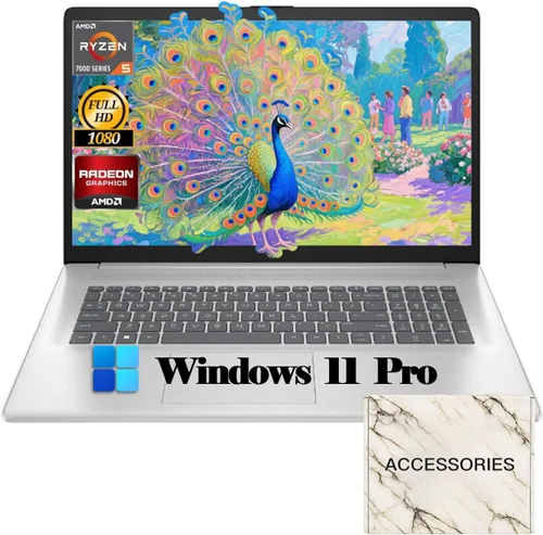 HP Laptop FHD de 17.3 pulgadas para estudiantes y negocios, Windows 11 Pro, AMD Ryzen 5 7430U, pantalla 1920 x 1080, memoria de 16 GB, SSD de 512