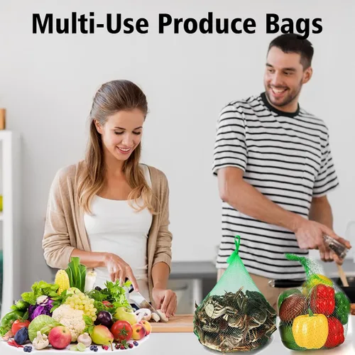 Miniatura 5 de 100 piezas de bolsas de malla reutilizables para productos, bolsa de malla para cebollas y frutas y bolsa para hervir mariscos, bolsas de Verde