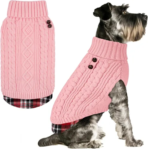 Miniatura 42 de KYEESE - Suéter para perro mediano, suéter tejido con estampado de cuadros, cálido abrigo de mascotas para otoño e invierno