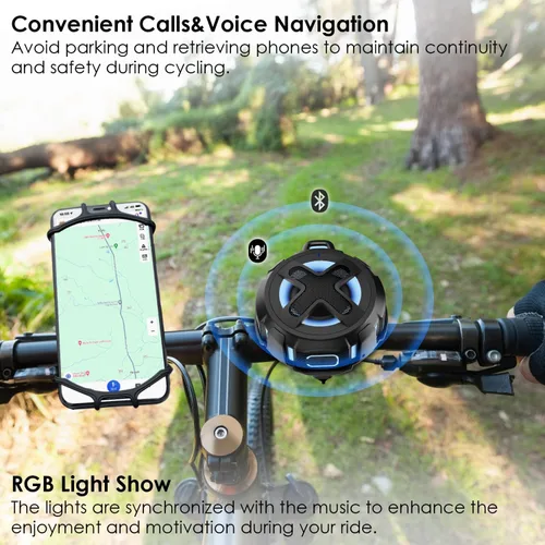 Miniatura 13 de Altavoz Pro Bike actualizado, con soporte para manillar profesional, Bluetooth V5.4, IPX7 impermeable, funda de silicona, navegación por