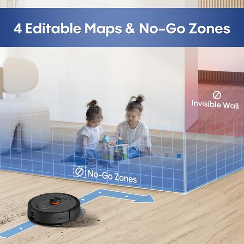 Miniatura 5 de Combo robot de aspiradora y trapeador, succión fuerte de 6000 Pa, navegación LiDAR, muelle de auto-vaciado, manos libres de 90 días, mapeo