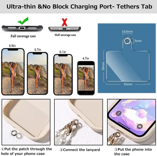 Miniatura 7 de Cordón de cadena cruzada para teléfono celular - Correa de hombro universal de cuero+metal con parches de amarre (J)
