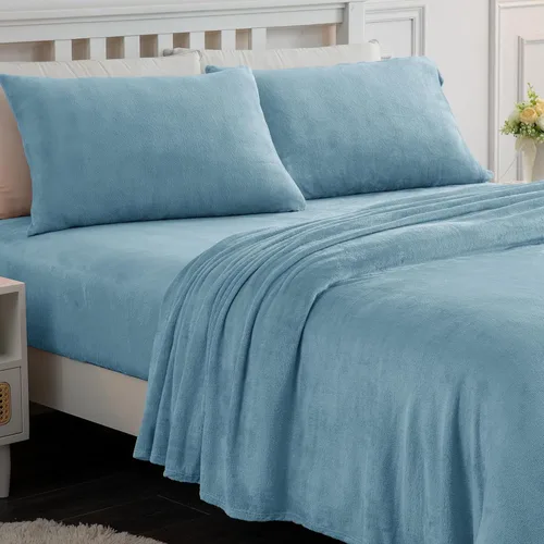 Miniatura 23 de Softan Sábanas de Vellón Tamaño Full, Suaves Como Franela, Sábanas de Felpa Cálidas y Esponjosas, Ropa de Cama de Microvellón Polar de Terciopelo