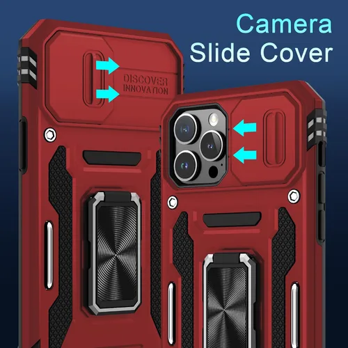 Miniatura 234 de DEERLAMN Funda para iPhone Xs Max con funda deslizante para cámara + protector de pantalla, soporte giratorio de anillo de grado militar a prueba
