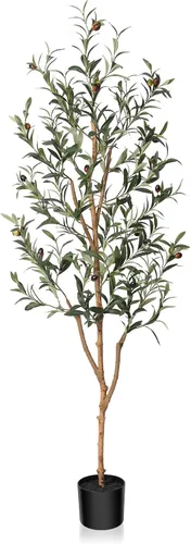 Miniatura 11 de Kazeila Árbol de olivo artificial de 7 pies de alto, planta de seda sintética para decoración del hogar y la oficina, árbol en maceta falso