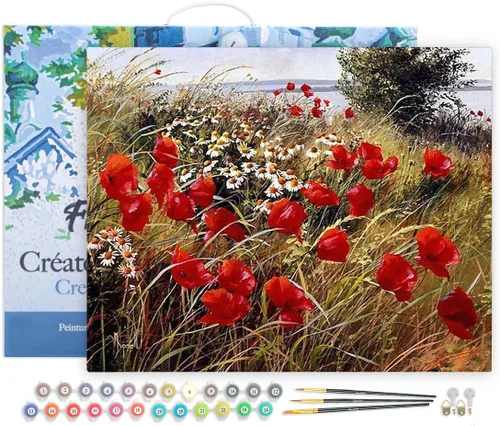 Miniatura 84 de Figured'Art - Juego de pintura por números, lienzo enrollado sin marco, para manualidades, para adultos, 16 x 20 pulgadas, jarrón de peonías