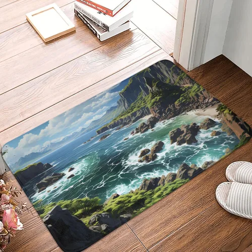 Miniatura 12 de Tapete para puerta delantera, tapete de bienvenida con estampado floral azul y blanco, absorbente, antideslizante, tapete de entrada suave, alfombra